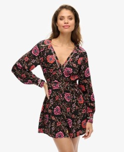 superdry Sukienka Mini Tea z Dekoltem V w Wzór Mori Floral Brown
