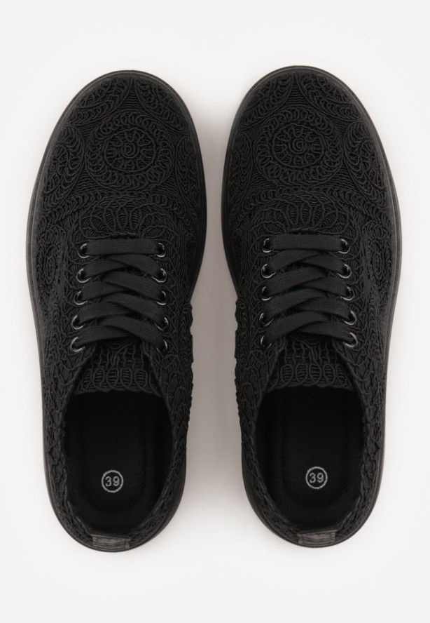 Czarne Sneakersy z Plecionki na Grubej Podeszwie w Stylu Boho Dacara