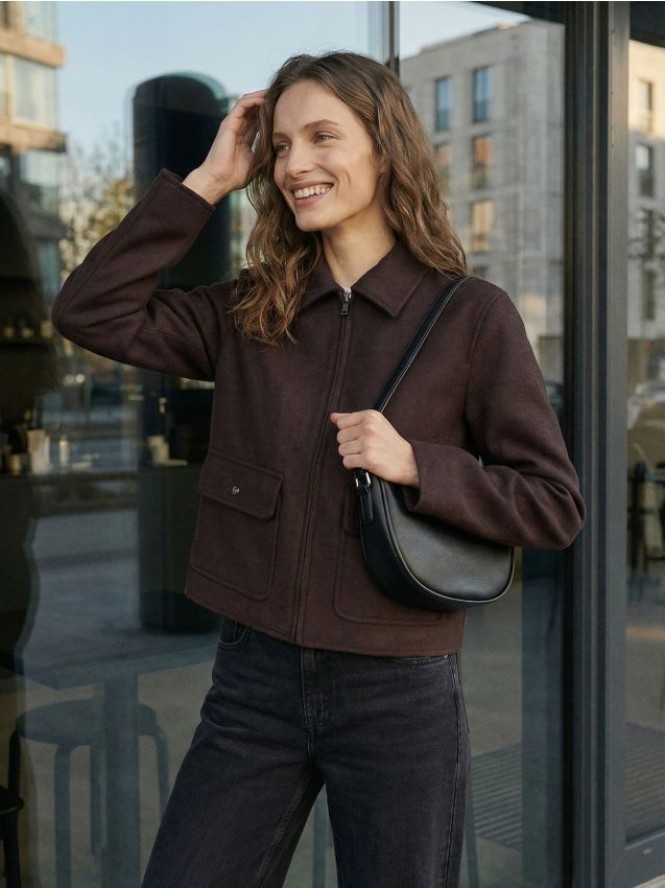 Krótka kurtka typu shacket - brązowy