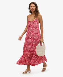 superdry Długa sukienka na ramiączkach z wiskozy - Boho Red
