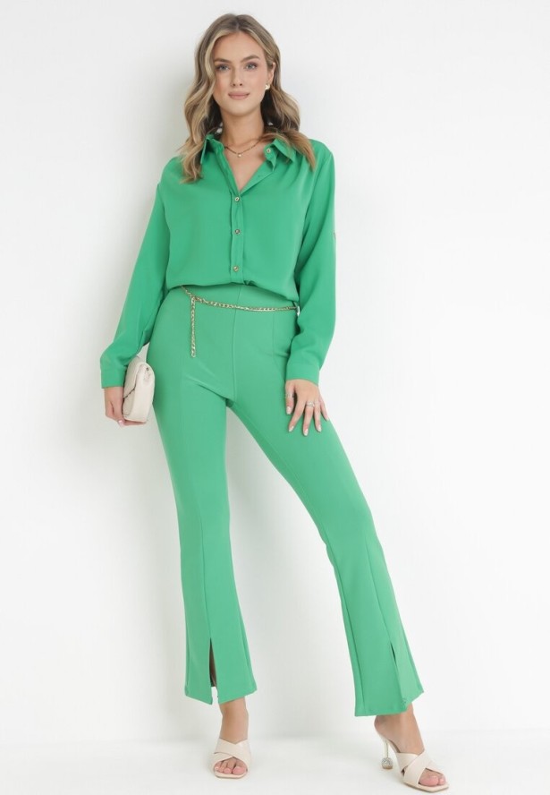 Zielone Spodnie Dzwony z Łańcuszkiem Riselda