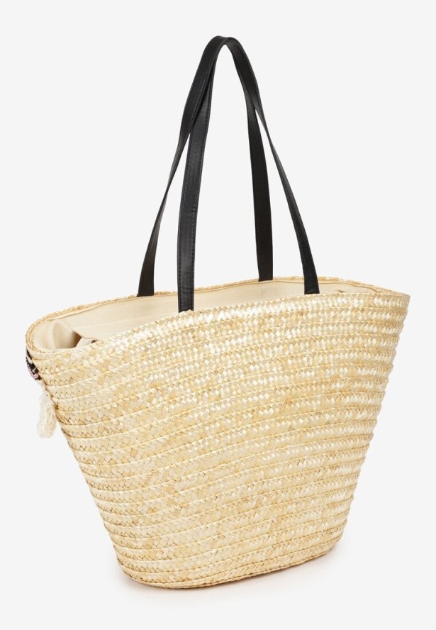 Beżowa Torebka z Plecionej Słomy z Rączką i Frędzlami Dimaria