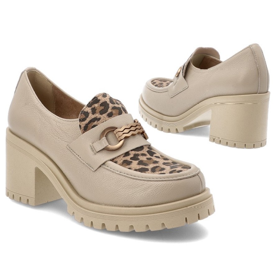 Beżowe Półbuty Armodo Stylowe Obuwie Damskie Lampart