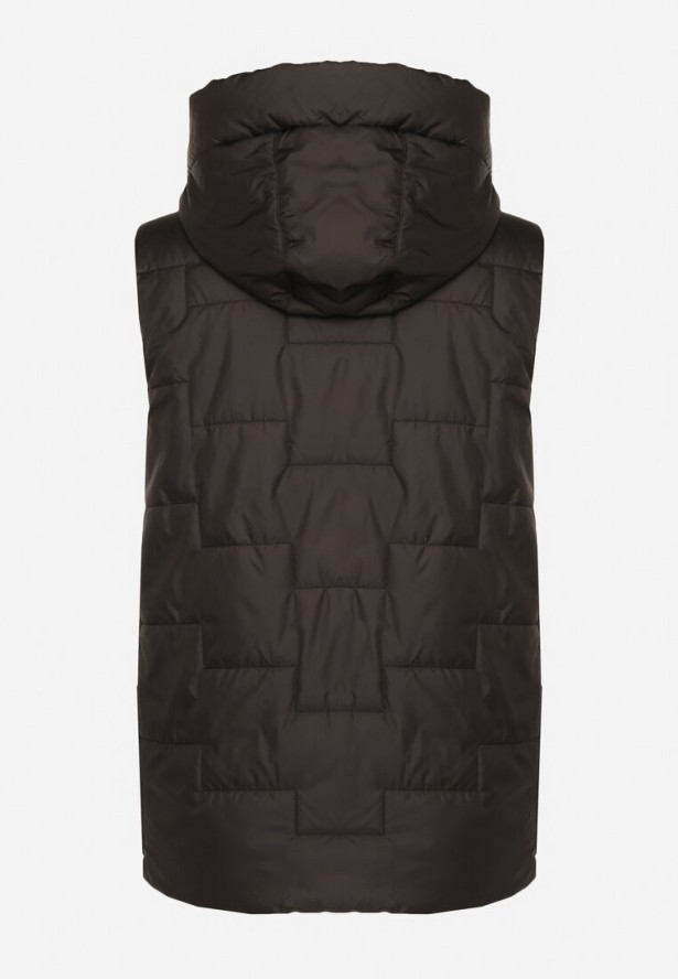 Czarna Pikowana Kamizelka z Kapturem i Sznurkami Imvila