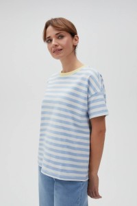 Bawełniana bluza w paski z krótkimi rękawami błękitna