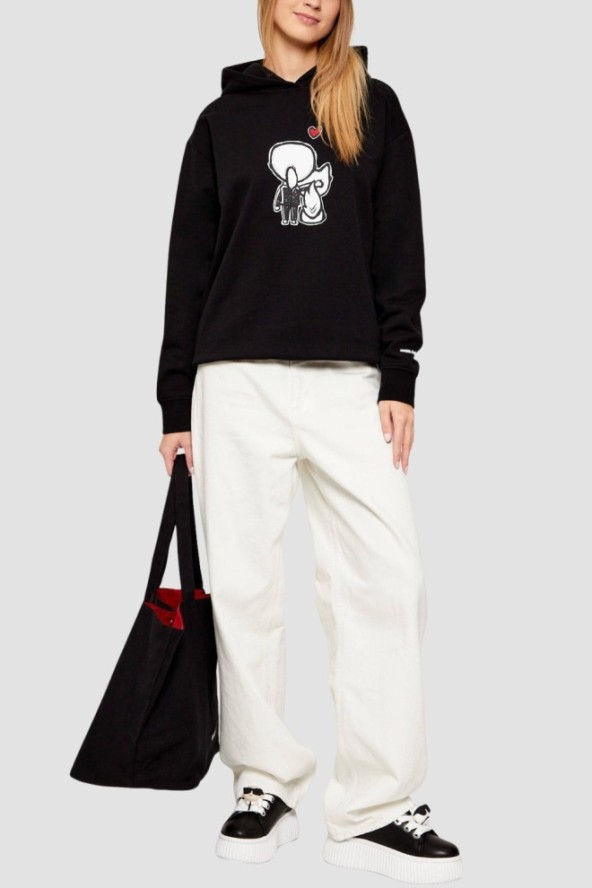 KARL LAGERFELD Czarna damska bluza z nadrukiem Ikon Valentine, Rozmiar M