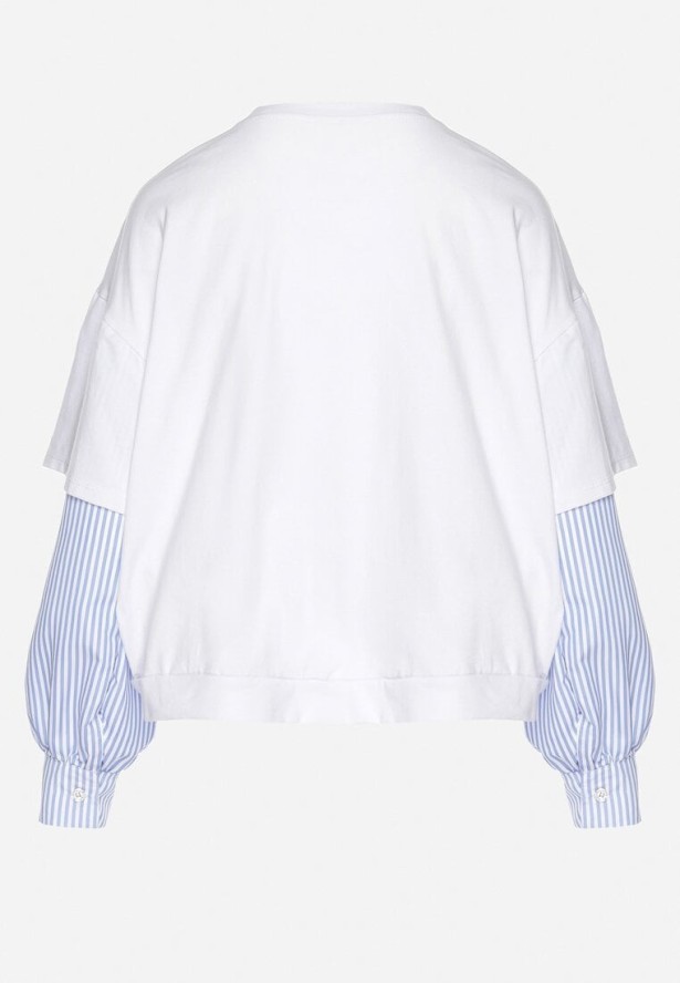 Biała Bluzka z Bawełny z Koszulowymi Rękawami w Paski Firselia