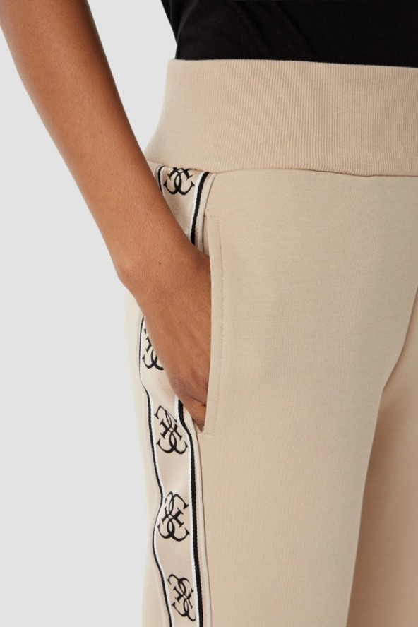 GUESS Beżowe damskie spodnie dresowe z lampasami Britney Jogger, Rozmiar M