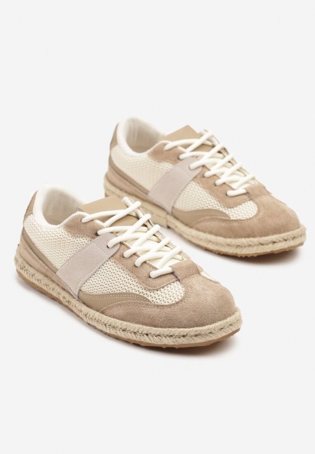 Ciemnobeżowe Sneakersy Typu Kultowe Tenisówki Zdobione Przeszyciami Grelloti