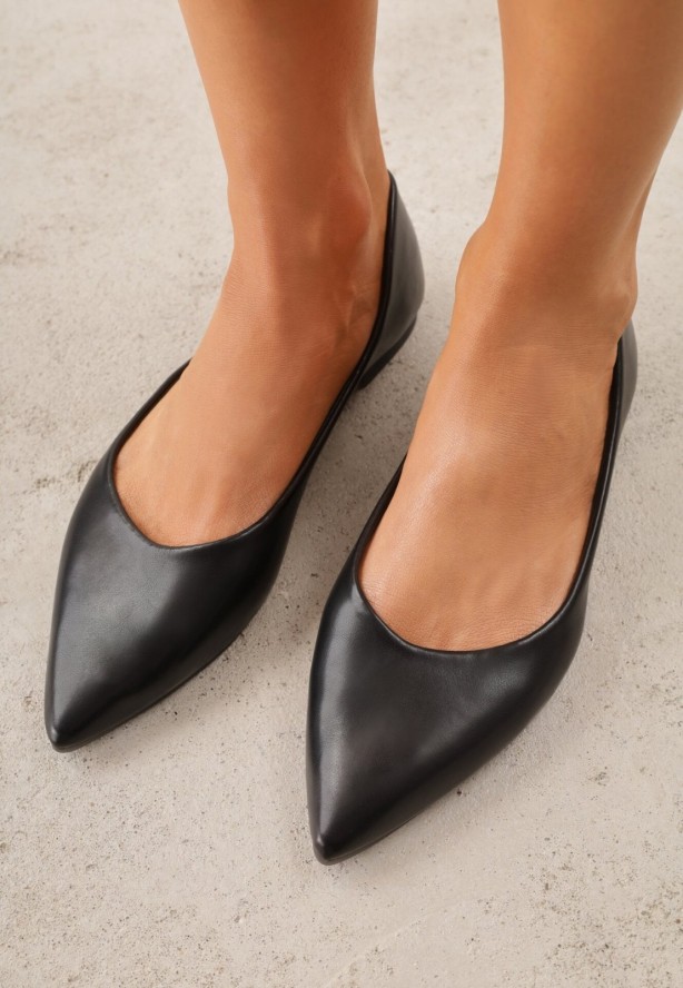 Czarne Eleganckie Eleganckie Balerinki z Noskiem w Szpic Abssis