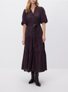 Sukienka maxi z haftem - bordowy