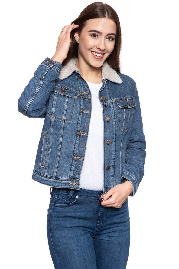 DAMSKA KURTKA ZIMOWA LEE SHERPA RIDER DARK STONEWASH L54VLJ46 112112980