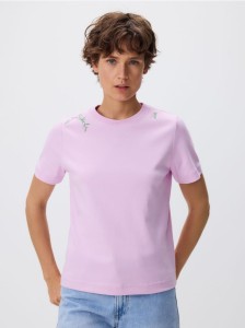 T-shirt z haftem - lawendowy