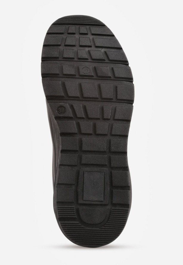 Czarne Sneakersy na Grubej Podeszwie z Tłoczonymi Paskami Justinalin