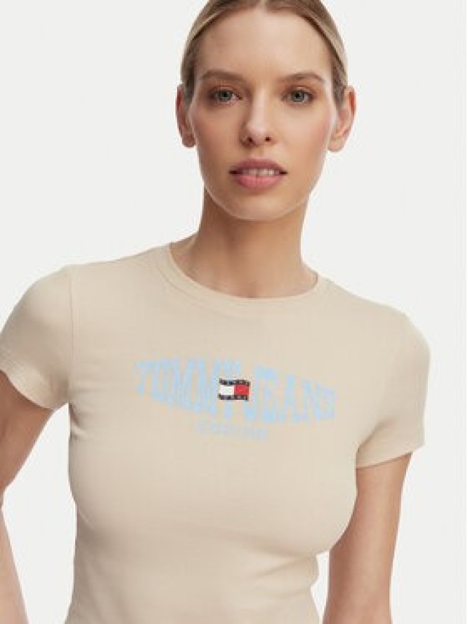 Tommy Jeans T-Shirt Wavy Flag DW0DW22272 Beżowy jasny Slim Fit