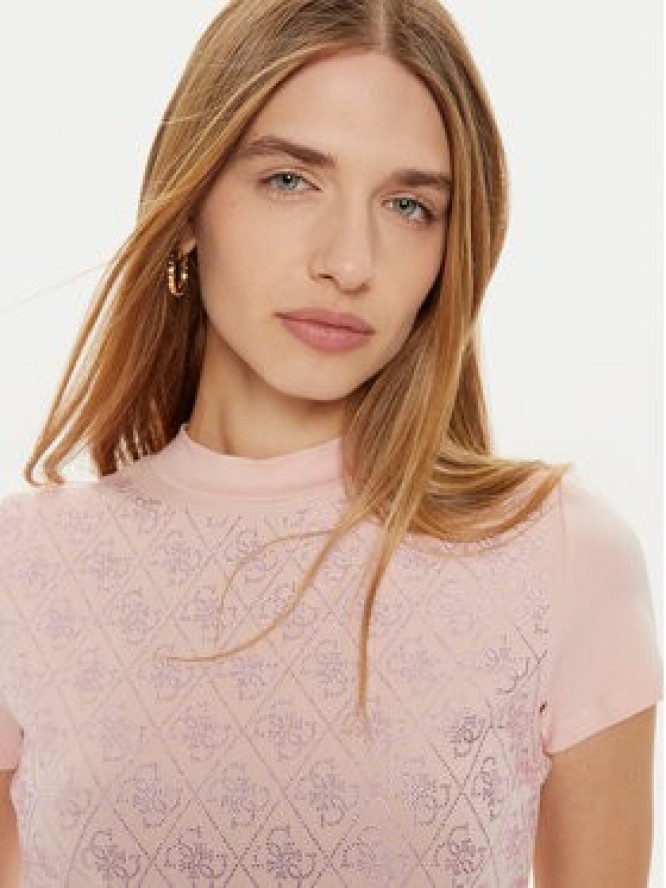 Guess T-Shirt W4BI26 J1314 Różowy Slim Fit