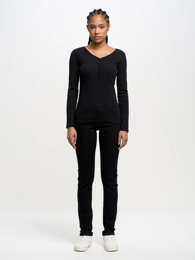 Bluzka damska z prążkowanej dzianiny czarna Nathalie 906