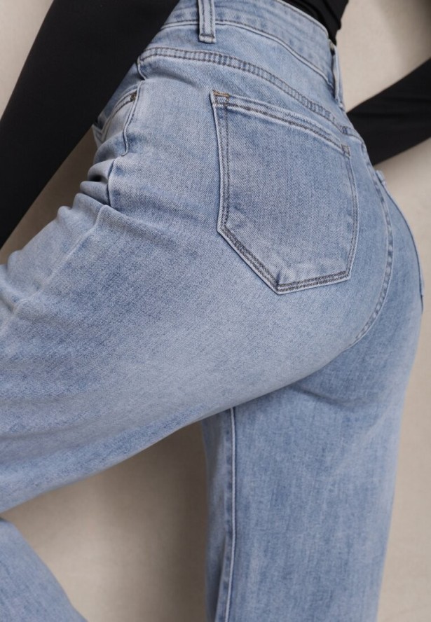 Jasnoniebieskie Szerokie Jeansy Regular Waist Rehnia