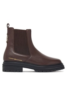 Tommy Hilfiger Sztyblety Th Emboss Grain Leather Chelsea FW0FW09559 Brązowy