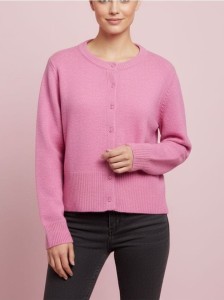 Kardigan z guzikami z domieszką wełny - różowy