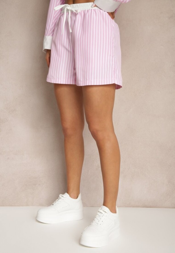 Różowe Szorty Ozdobione Paskami i Wiązaniem Mevaraela