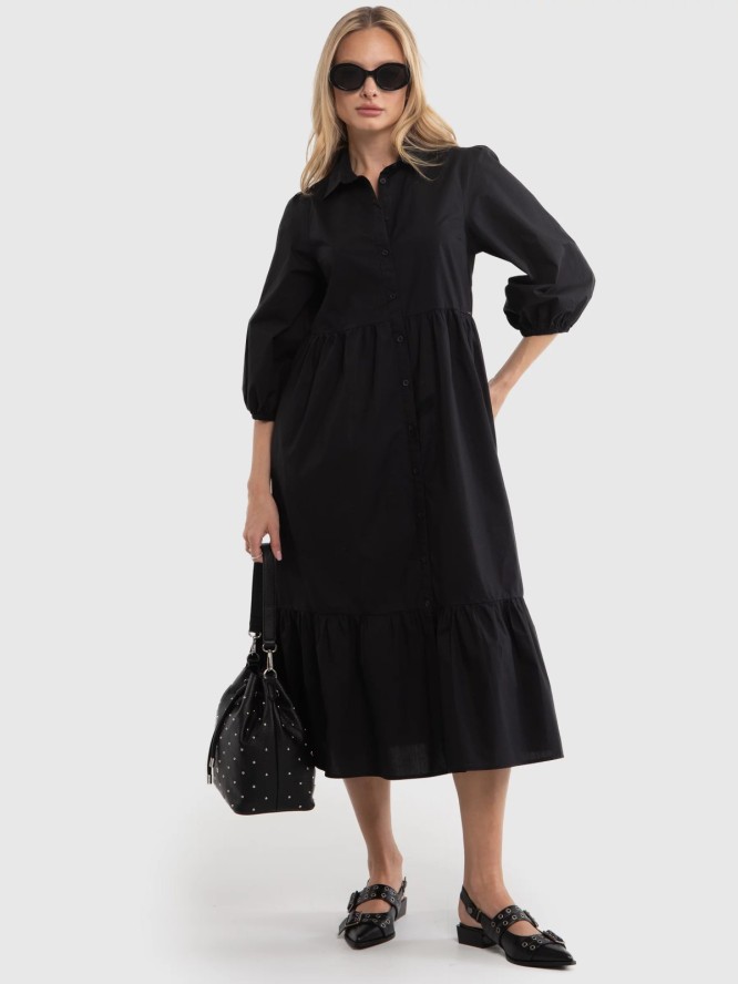 Baleriny damskie w szpic z odkrytą piętą 2w1 czarne NN274003 906