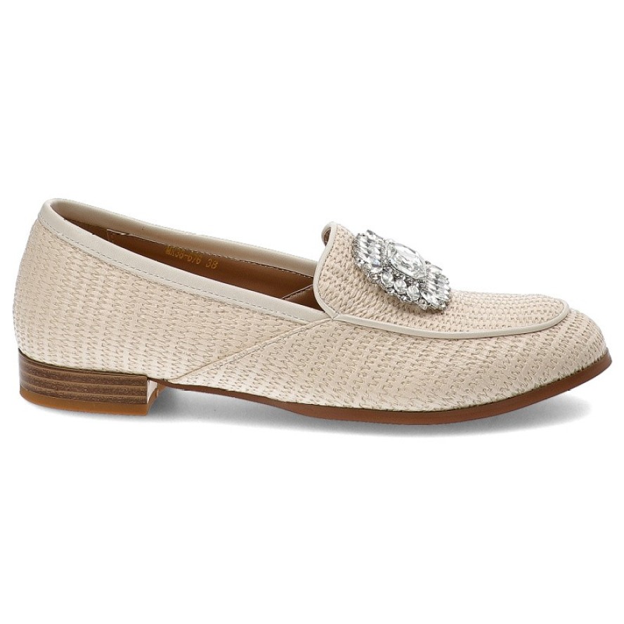 Beżowe Półbuty S.Barski Modne Obuwie Damskie Z Elegancką Broszką