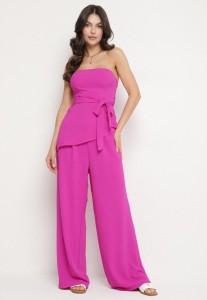 Fioletowy Komplet Bluzka z Asymetrycznym Dołem i Szerokie Spodnie Ralavinea