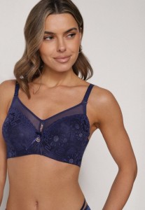 Granatowy Biustonosz z Koronką i Transparentną Wstawką Heliphine