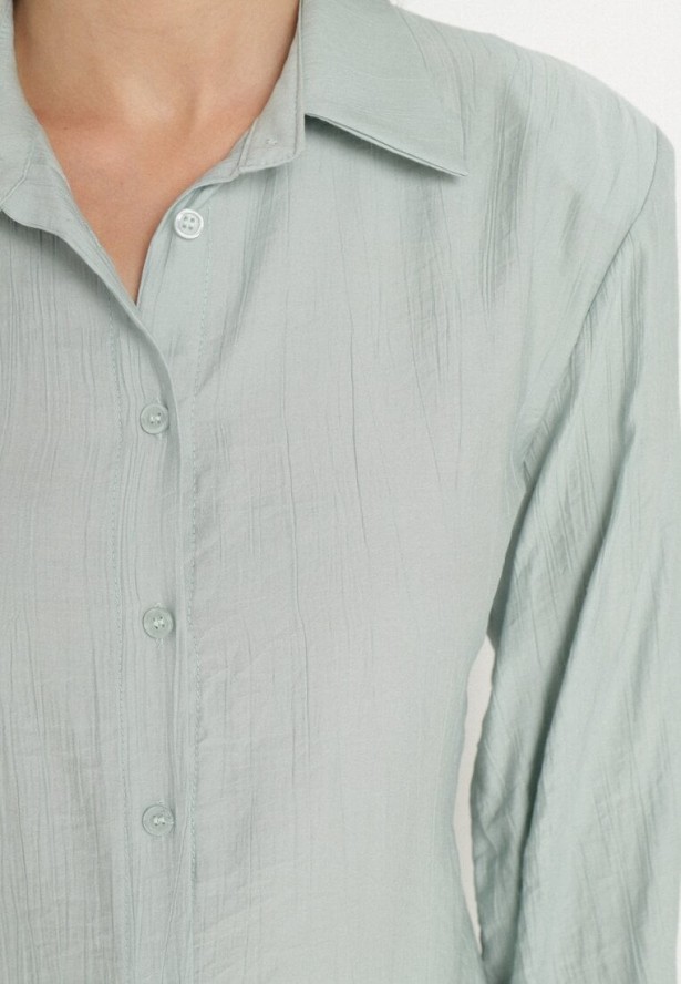 Jasnozielona Koszula z Usztywnionymi Ramionami Ozdobiona Sznurkiem Meroriela