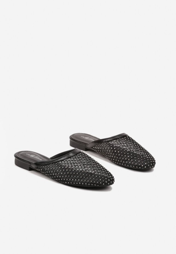 Czarne Klapki z Transparentnej Siatki z Cyrkoniami Lanissa