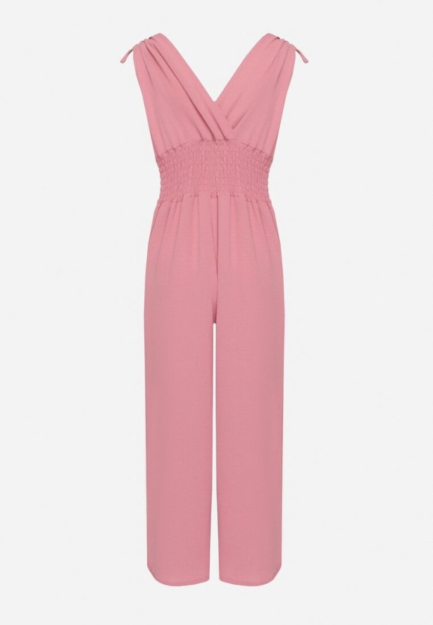 Różowy Kopertowy Kombinezon z Bawełną i Marszczeniami Lunirisa