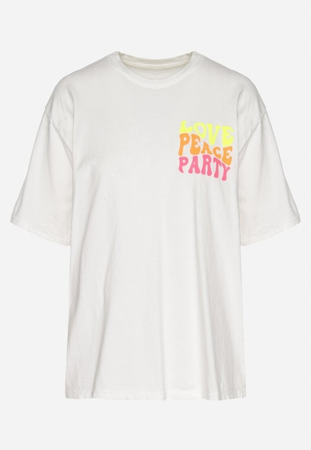 Biały Bawełniany T-shirt Ozdobiony Nadrukiem Odalva