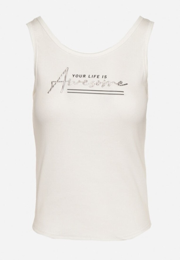 Biały Top z Bawełną i Ozdobnym Nadrukiem Viannaes