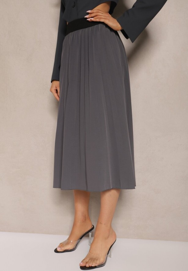 Szara Casualowa Spódnica Plisowana z Gumką w Pasie Velentina