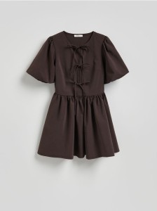 Sukienka mini z wiązaniem - ciemnobrązowy