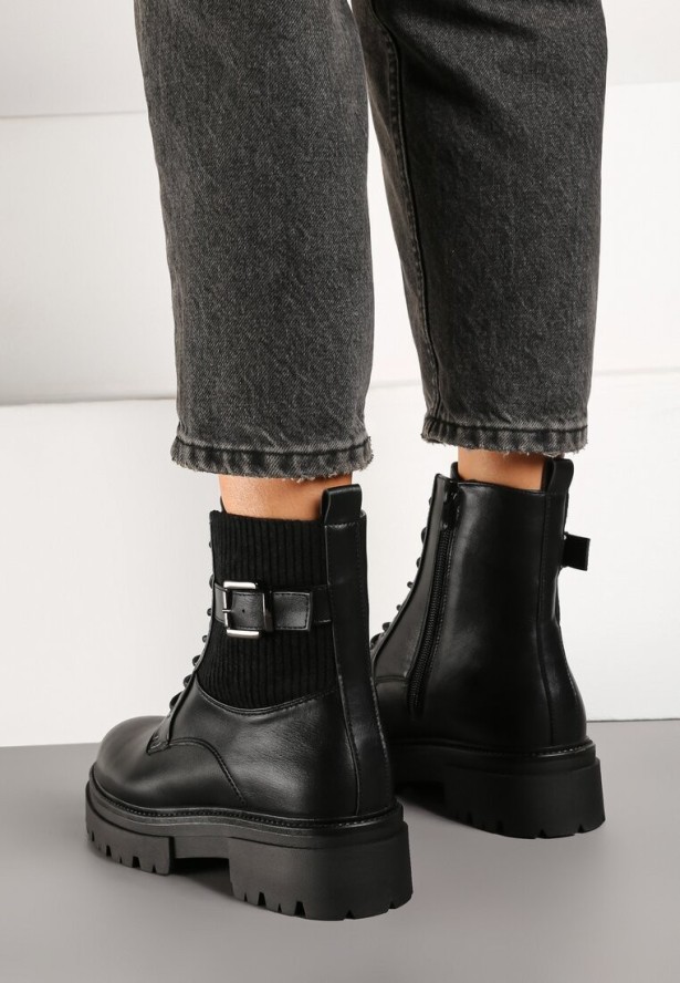 Czarne Botki w Stylu Workerów Grunge Eiase