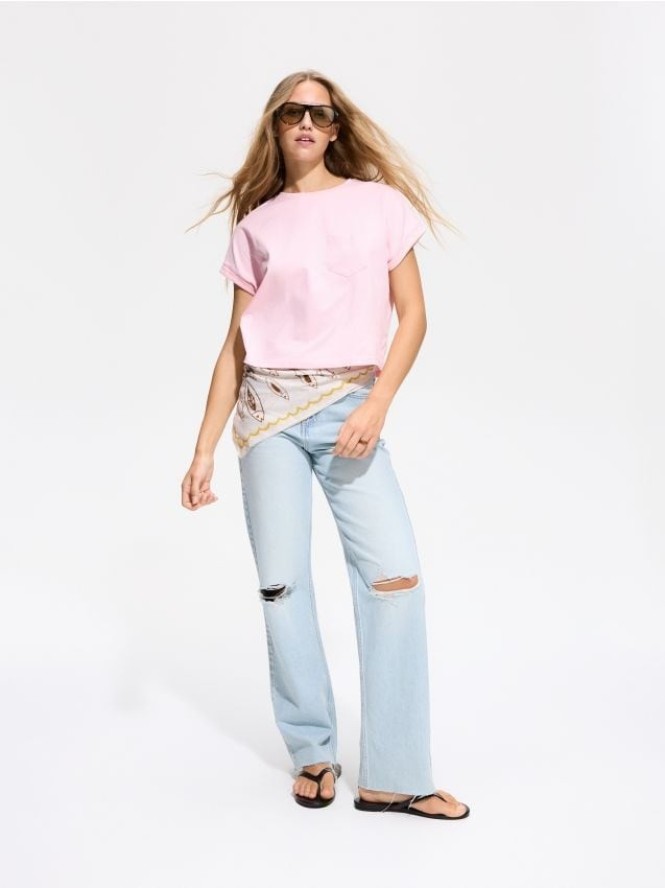 T-shirt z kieszonką - pastelowy róż