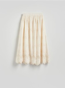 Spódnica maxi z haftowanymi kwiatami - kremowy