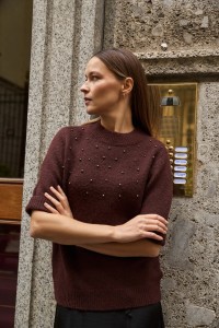 Sweter z krótkimi rękawami burgundowy