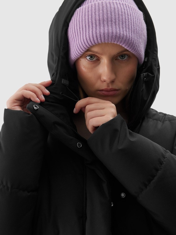 4F Długi płaszcz puchowy z syntetycznym wypełnieniem damski - czarny XXL