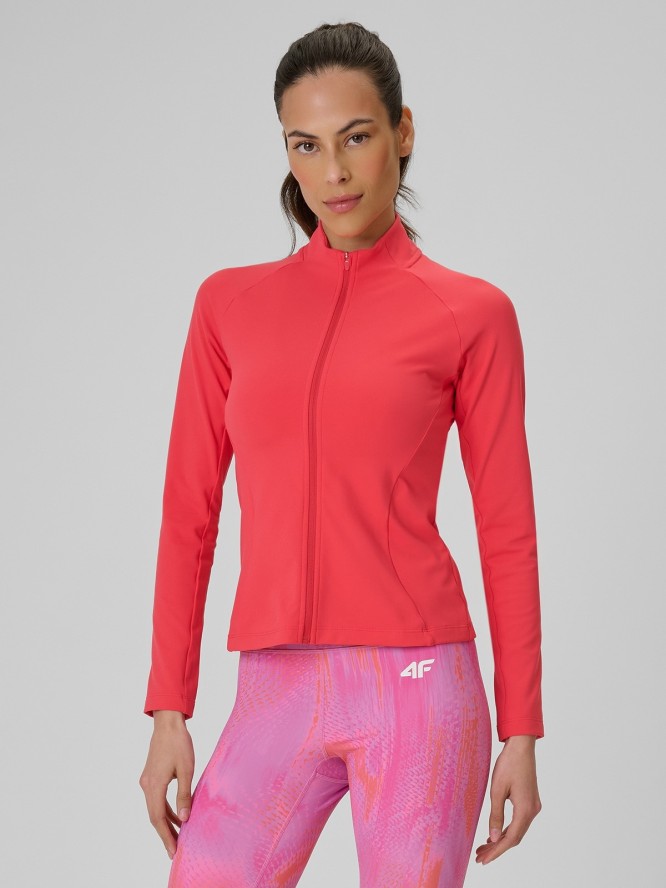 4F Bluza treningowa slim bez kaptura damska - koralowa XS