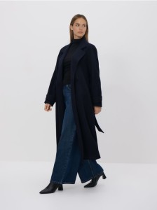 Płaszcz handmade z wełną - granatowy