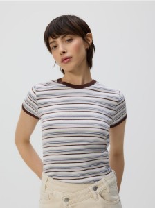 T-shirt slim fit w paski - wielobarwny