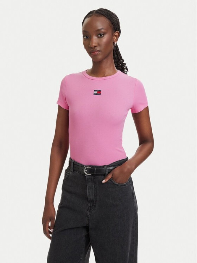 Tommy Jeans T-Shirt Badge DW0DW17881 Różowy jasny Slim Fit