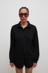 Bluza damska z kołnierzem w kolorze TOTALLY BLACK - EXPLORE