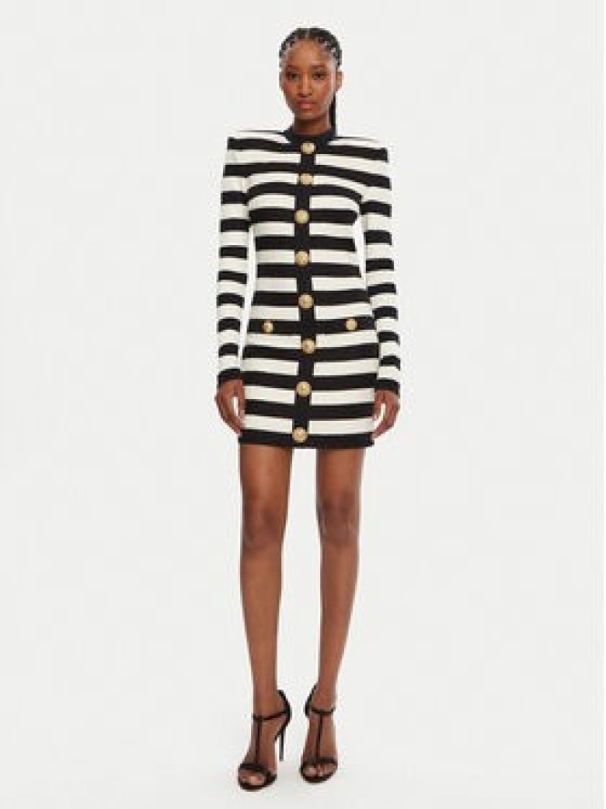 Balmain Sukienka dzianinowa DF1R9193JI70 Czarny Regular Fit