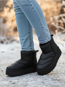 Pikowane botki z imitacji skóry - czarny