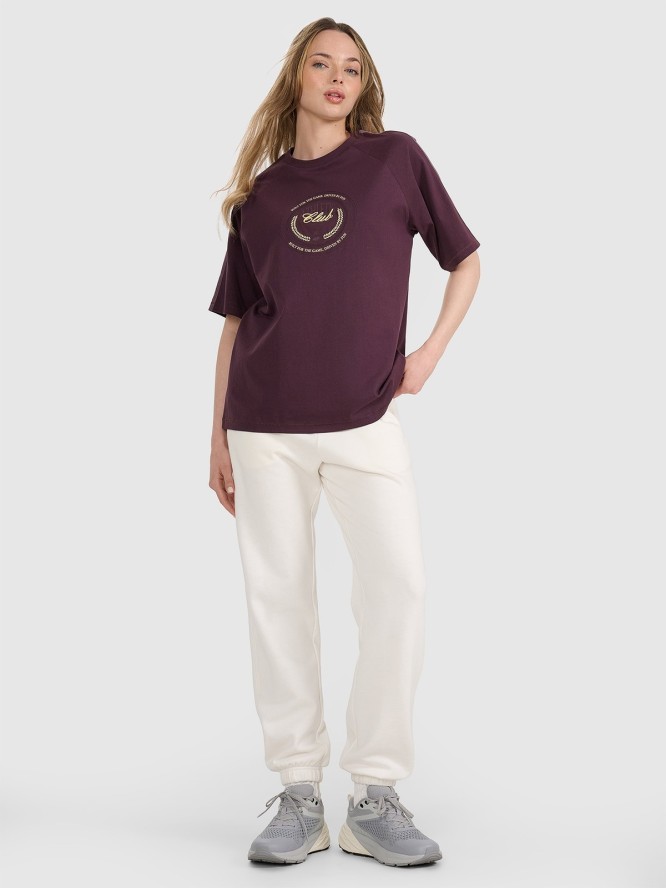 4F T-shirt oversize z nadrukiem damski - fioletowy XL