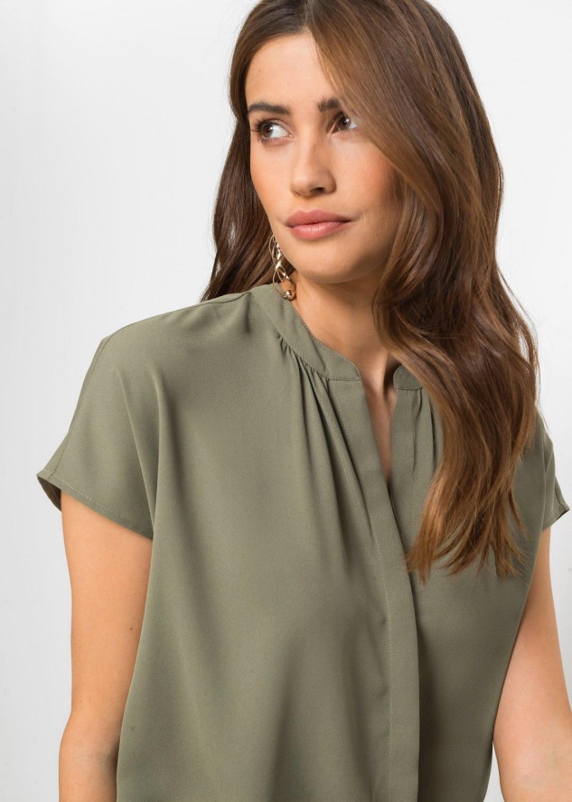 Bluzka z krótkim rękawem i krytą plisą guzikową